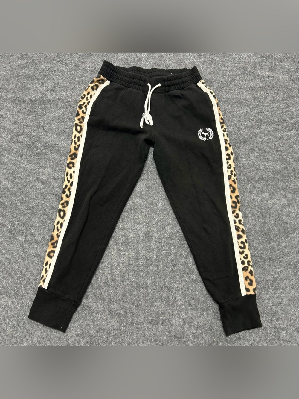 Pink Joggers Womens Size S Black Leopard Side Stripe Fleece Slim Fit Sweatpants